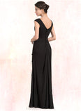 Kaleigh A-Line V-neck Floor-Length Chiffon Mother of the Bride Dress With Beading Split Front Cascading Ruffles STI126P0014623