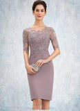 Ava Sheath/Column Scoop Neck Knee-Length Chiffon Lace Mother of the Bride Dress STI126P0014624