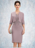 Ava Sheath/Column Scoop Neck Knee-Length Chiffon Lace Mother of the Bride Dress STI126P0014624