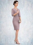 Ava Sheath/Column Scoop Neck Knee-Length Chiffon Lace Mother of the Bride Dress STI126P0014624