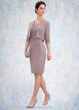 Ava Sheath/Column Scoop Neck Knee-Length Chiffon Lace Mother of the Bride Dress STI126P0014624