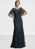 Harley Trumpet/Mermaid Scoop Neck Floor-Length Tulle Lace Mother of the Bride Dress With Sequins STI126P0014625