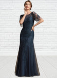 Harley Trumpet/Mermaid Scoop Neck Floor-Length Tulle Lace Mother of the Bride Dress With Sequins STI126P0014625