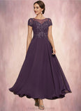 Savannah A-Line Scoop Neck Ankle-Length Chiffon Lace Mother of the Bride Dress With Sequins STI126P0014626