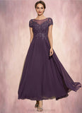 Savannah A-Line Scoop Neck Ankle-Length Chiffon Lace Mother of the Bride Dress With Sequins STI126P0014626