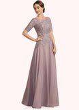 Bethany A-Line Scoop Neck Floor-Length Chiffon Lace Mother of the Bride Dress STI126P0014628