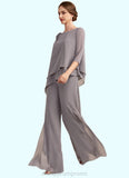 Maya Jumpsuit/Pantsuit Scoop Neck Floor-Length Chiffon Mother of the Bride Dress With Beading STI126P0014630