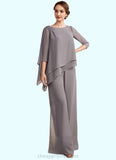 Maya Jumpsuit/Pantsuit Scoop Neck Floor-Length Chiffon Mother of the Bride Dress With Beading STI126P0014630