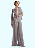 Maya Jumpsuit/Pantsuit Scoop Neck Floor-Length Chiffon Mother of the Bride Dress With Beading STI126P0014630