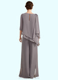 Maya Jumpsuit/Pantsuit Scoop Neck Floor-Length Chiffon Mother of the Bride Dress With Beading STI126P0014630