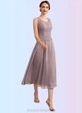 Mckayla A-Line Scoop Neck Tea-Length Chiffon Lace Mother of the Bride Dress STI126P0014633