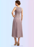 Mckayla A-Line Scoop Neck Tea-Length Chiffon Lace Mother of the Bride Dress STI126P0014633