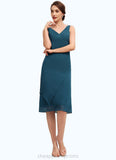 Lesly Sheath/Column V-Neck Knee-Length Chiffon Mother of the Bride Dress STI126P0014635