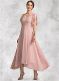 Naomi A-line V-Neck Ankle-Length Chiffon Lace Mother of the Bride Dress STI126P0014636