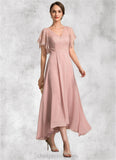 Naomi A-line V-Neck Ankle-Length Chiffon Lace Mother of the Bride Dress STI126P0014636