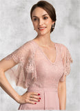 Naomi A-line V-Neck Ankle-Length Chiffon Lace Mother of the Bride Dress STI126P0014636