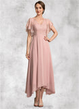 Naomi A-line V-Neck Ankle-Length Chiffon Lace Mother of the Bride Dress STI126P0014636