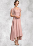 Naomi A-line V-Neck Ankle-Length Chiffon Lace Mother of the Bride Dress STI126P0014636