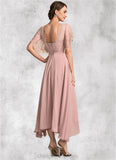 Naomi A-line V-Neck Ankle-Length Chiffon Lace Mother of the Bride Dress STI126P0014636