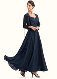 Emilia A-line V-Neck Ankle-Length Chiffon Lace Mother of the Bride Dress With Sequins STI126P0014637