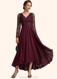 Sloane A-line V-Neck Asymmetrical Chiffon Lace Mother of the Bride Dress STI126P0014640