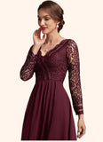 Sloane A-line V-Neck Asymmetrical Chiffon Lace Mother of the Bride Dress STI126P0014640