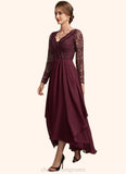 Sloane A-line V-Neck Asymmetrical Chiffon Lace Mother of the Bride Dress STI126P0014640