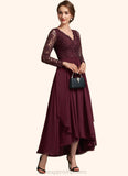 Sloane A-line V-Neck Asymmetrical Chiffon Lace Mother of the Bride Dress STI126P0014640