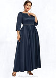 Kelsie A-Line V-neck Asymmetrical Satin Mother of the Bride Dress With Beading Sequins Pockets STI126P0014641