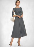 Kaydence A-Line Scoop Neck Tea-Length Chiffon Lace Mother of the Bride Dress With Sequins STI126P0014642