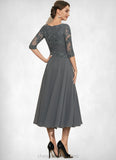 Kaydence A-Line Scoop Neck Tea-Length Chiffon Lace Mother of the Bride Dress With Sequins STI126P0014642