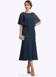 Ally Sheath/Column Scoop Neck Tea-Length Chiffon Mother of the Bride Dress STI126P0014646