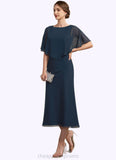 Ally Sheath/Column Scoop Neck Tea-Length Chiffon Mother of the Bride Dress STI126P0014646