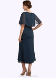 Ally Sheath/Column Scoop Neck Tea-Length Chiffon Mother of the Bride Dress STI126P0014646