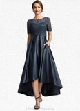 Amelie A-Line Scoop Neck Asymmetrical Satin Lace Mother of the Bride Dress STI126P0014647