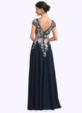 Virginia A-Line V-neck Floor-Length Chiffon Lace Mother of the Bride Dress With Split Front STI126P0014649