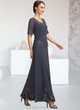 Alessandra A-Line V-neck Ankle-Length Chiffon Lace Mother of the Bride Dress With Sequins STI126P0014650