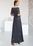 Alessandra A-Line V-neck Ankle-Length Chiffon Lace Mother of the Bride Dress With Sequins STI126P0014650