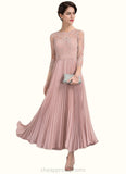 Alessandra A-Line Scoop Neck Ankle-Length Chiffon Lace Mother of the Bride Dress With Pleated STI126P0014651