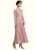 Alessandra A-Line Scoop Neck Ankle-Length Chiffon Lace Mother of the Bride Dress With Pleated STI126P0014651