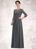 Chanel A-Line Scoop Neck Floor-Length Chiffon Lace Mother of the Bride Dress With Ruffle Beading Sequins STI126P0014652