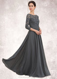 Chanel A-Line Scoop Neck Floor-Length Chiffon Lace Mother of the Bride Dress With Ruffle Beading Sequins STI126P0014652