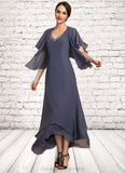 Kianna A-line V-Neck Ankle-Length Chiffon Mother of the Bride Dress With Beading STI126P0014655