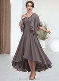 Clare A-line V-Neck Asymmetrical Chiffon Mother of the Bride Dress With Beading Sequins STI126P0014656