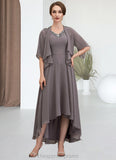 Clare A-line V-Neck Asymmetrical Chiffon Mother of the Bride Dress With Beading Sequins STI126P0014656