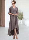 Clare A-line V-Neck Asymmetrical Chiffon Mother of the Bride Dress With Beading Sequins STI126P0014656