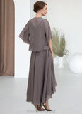 Clare A-line V-Neck Asymmetrical Chiffon Mother of the Bride Dress With Beading Sequins STI126P0014656