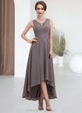 Clare A-line V-Neck Asymmetrical Chiffon Mother of the Bride Dress With Beading Sequins STI126P0014656