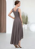 Clare A-line V-Neck Asymmetrical Chiffon Mother of the Bride Dress With Beading Sequins STI126P0014656