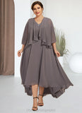 Clare A-line V-Neck Asymmetrical Chiffon Mother of the Bride Dress With Beading Sequins STI126P0014656